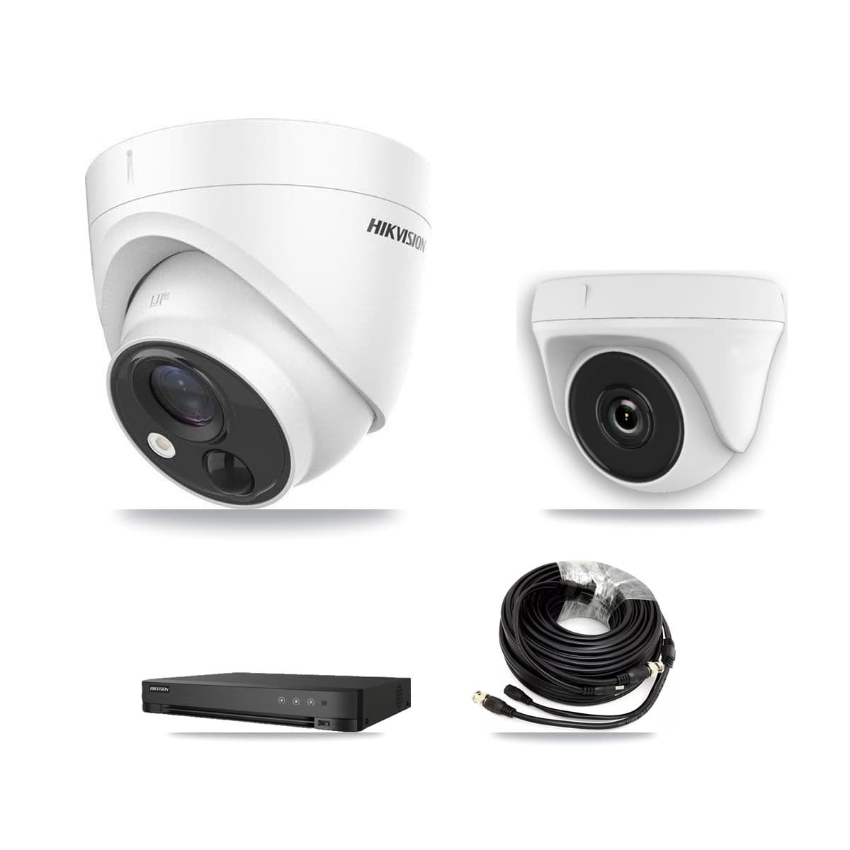 Hikvision 8-Channel 2MP – 5MP CCTV Kit — 4 DS-2CE71H0T 5MP Turret + 4 White HDT-2MP-N20W 2MP Dome Cameras + 8TB Recording (IDS-7208HQHI Recorder)