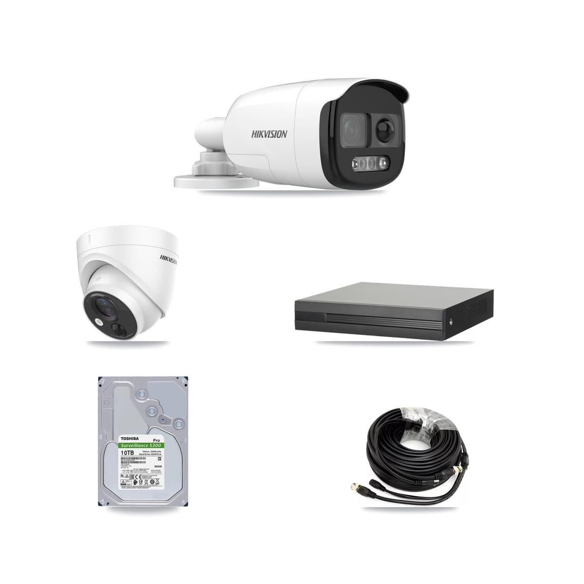 Hikvision 4-Channel 5MP CCTV Kit — 2 DS-2CE12KF3T Bullet + 2 DS-2CE71H0T Turret Cameras + 10TB Recording (XVR-3104HS Recorder) - Image 1