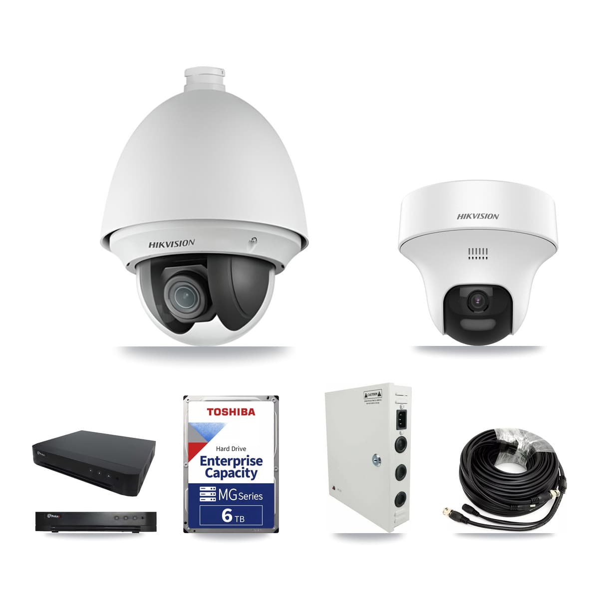 Hikvision & Prolux 16-Channel 2MP – 5MP CCTV Kit — 3 DS-2AE4225T 2MP PTZ + 3 DS-2CE70K0T 5MP Turret Cameras + 6TB Recording - Image 1