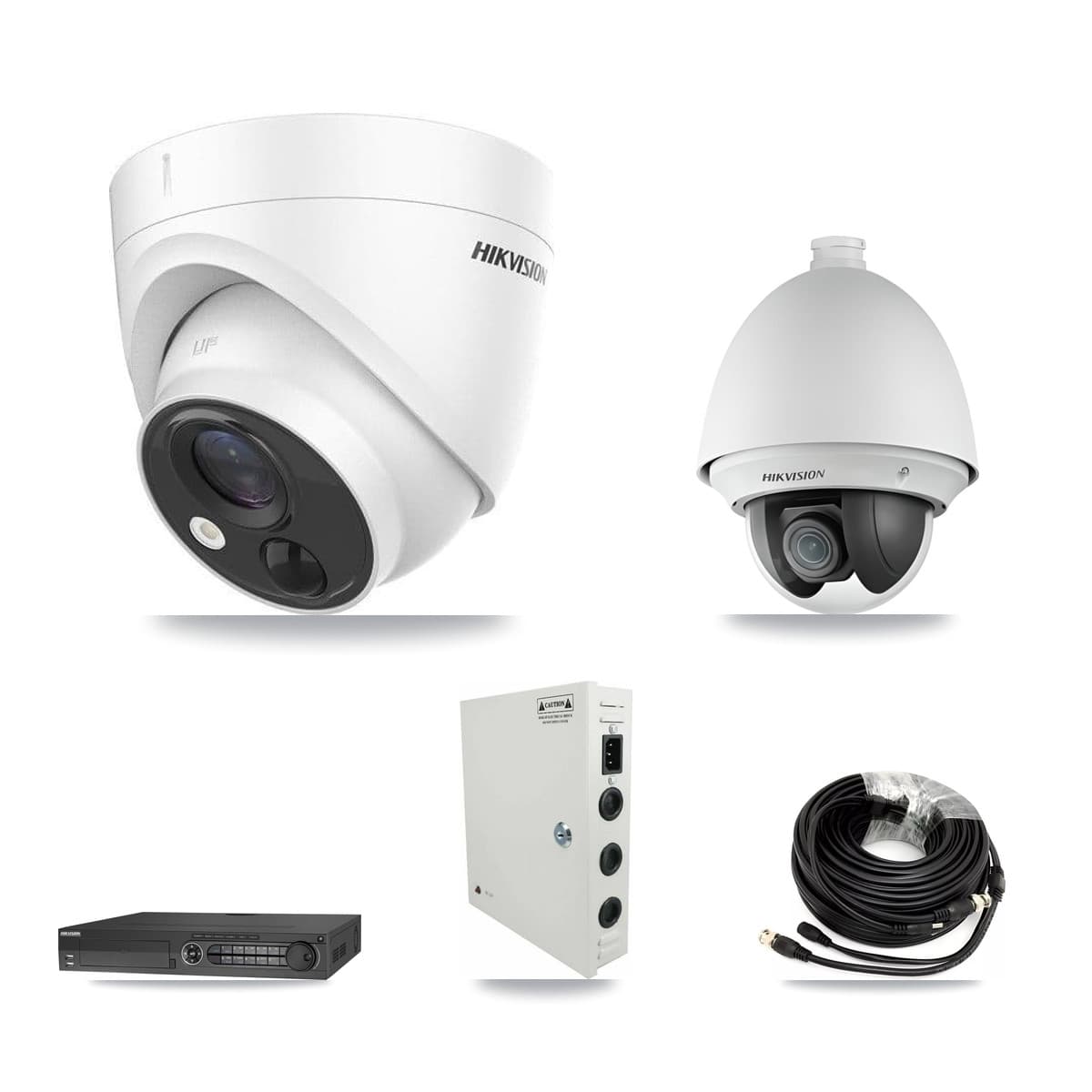 Hikvision 32-Channel 2MP – 5MP CCTV Kit — 1 DS-2AE4225T 2MP PTZ + 12 DS-2CE71H0T 5MP Turret Cameras + 2× 8TB Recording (DS-7332HQHI Recorder)
