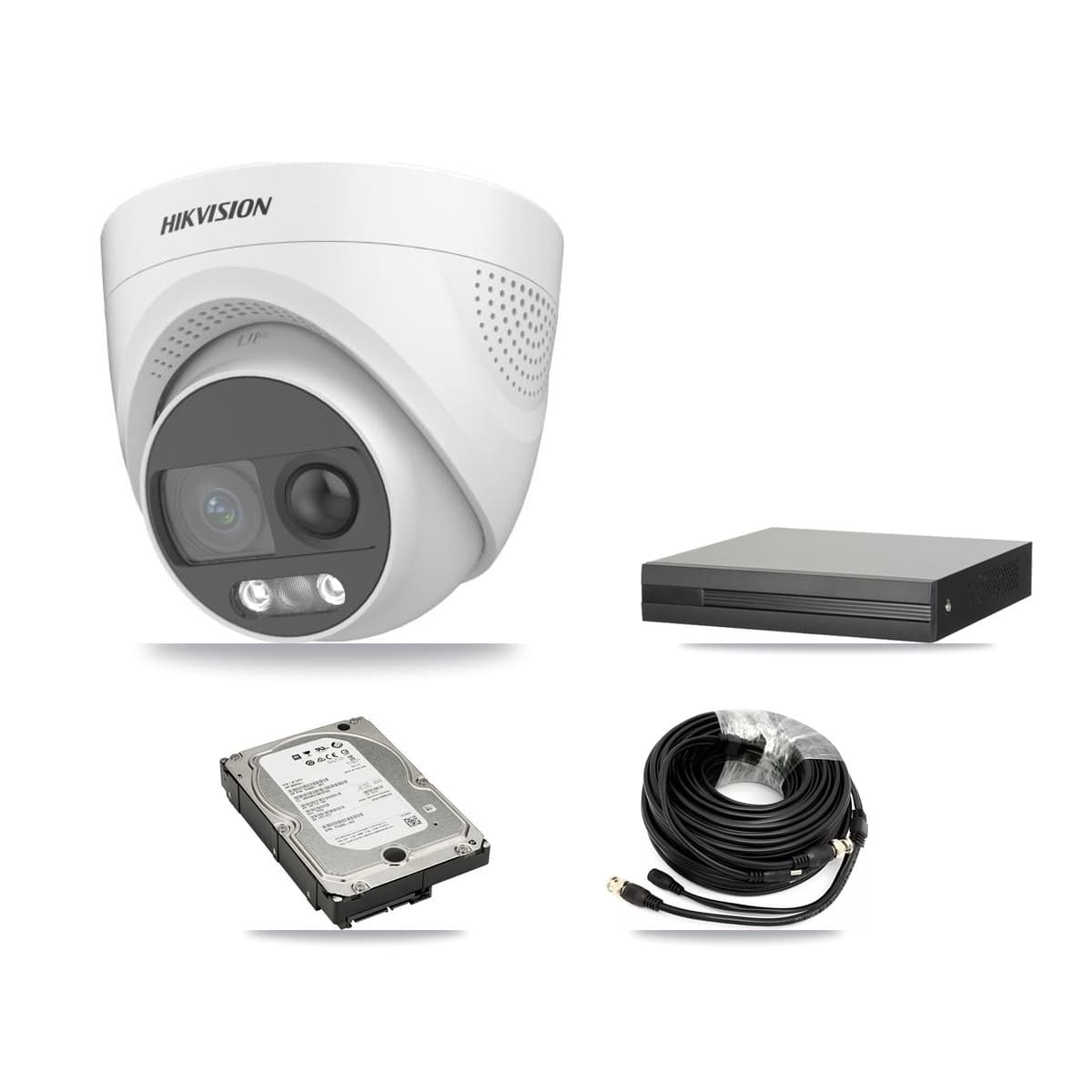Hikvision 4-Channel 5MP CCTV Kit — 4 DS-2CE72KF3T Turret Cameras + 5TB Recording (XVR-3104HS Recorder) - Image 1