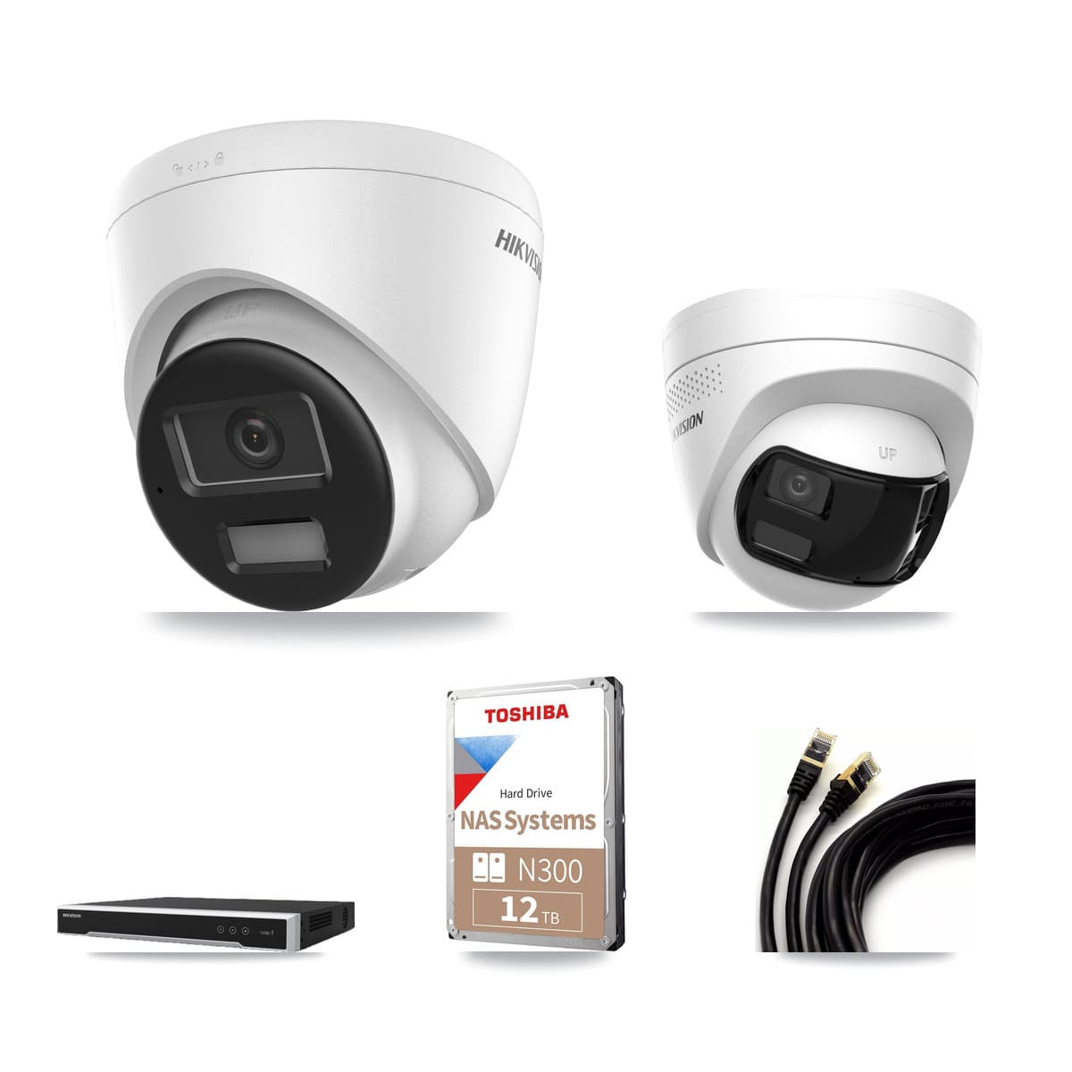 Hikvision 16-Channel 4K CCTV Kit — 6 DS-2CD1383G2 + 6 DS-2CD1383G2P Turret Cameras + 2× 12TB Recording