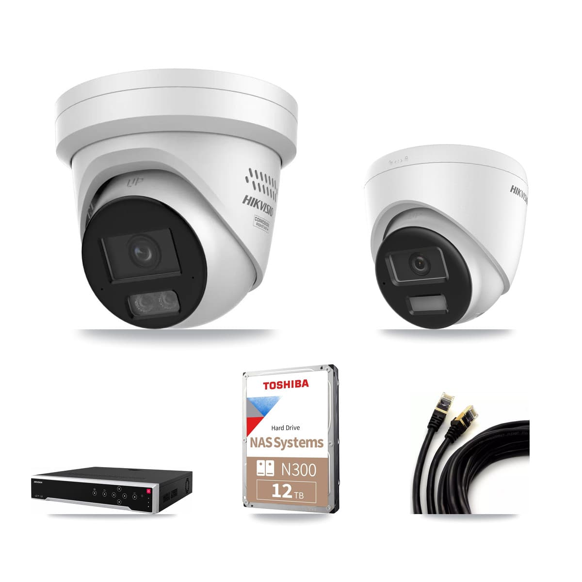 Hikvision 32-Channel 4MP – 4K CCTV Kit — 2 DS-2CD1383G2-LIU 4K + 5 DS-2CD2347G3-LIS2UY/SL 4MP Turret Cameras + 12TB Recording (DS-7732NI-M4/24P Recorder) - Image 1