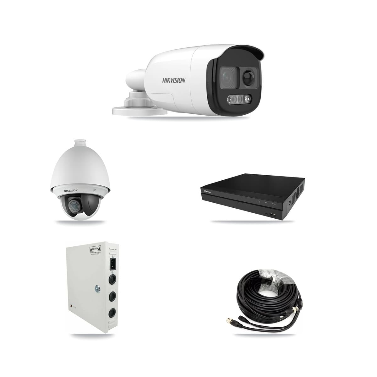 Hikvision & Prolux 8-Channel 2MP – 5MP CCTV Kit — 1 DS-2AE4225T 2MP PTZ + 6 DS-2CE12KF3T 5MP Bullet Cameras + 8TB Recording - Image 1