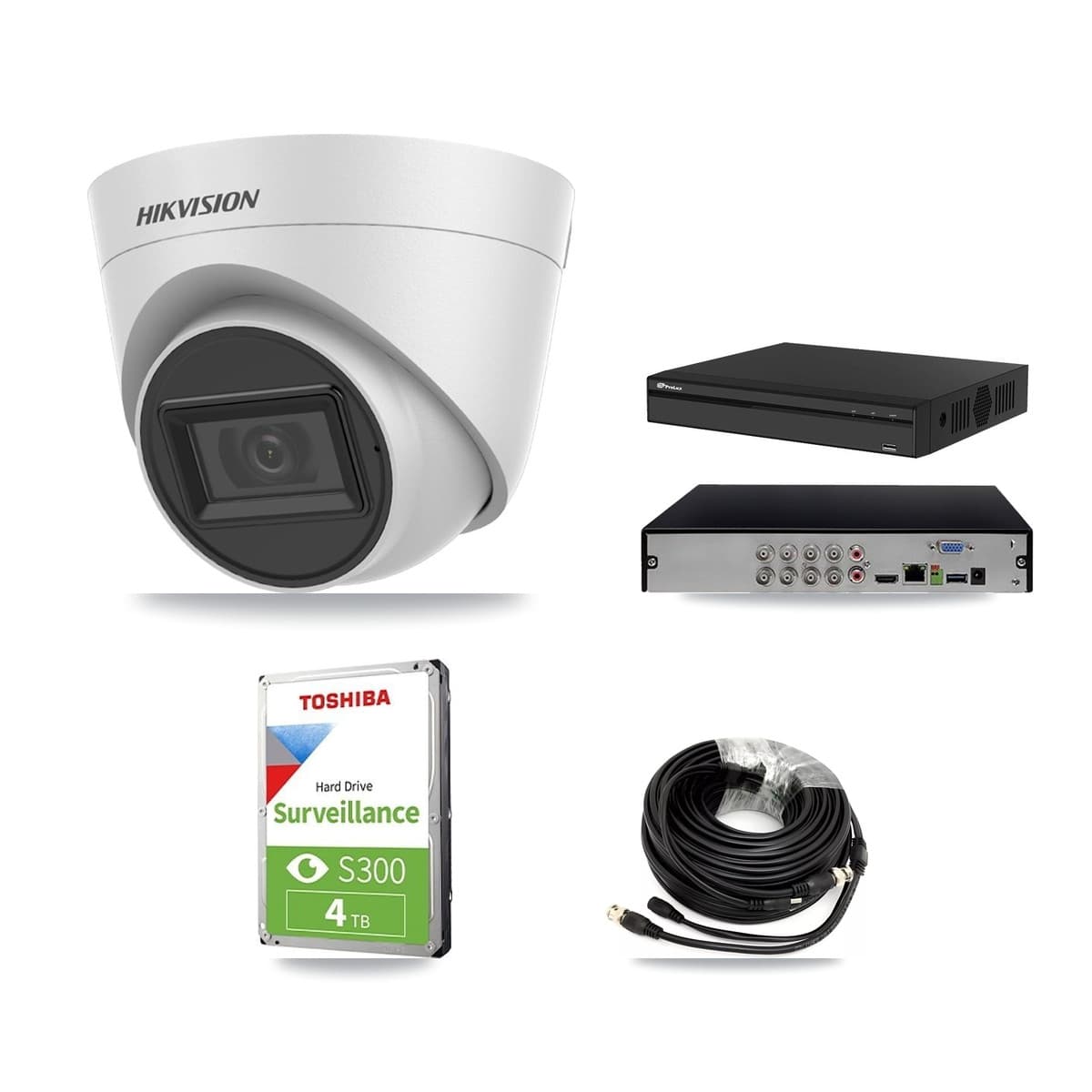 Hikvision & Prolux 8-Channel 5MP CCTV Kit — 3 White Turret Cameras + 4TB Recording (PXD-5108HS Recorder)