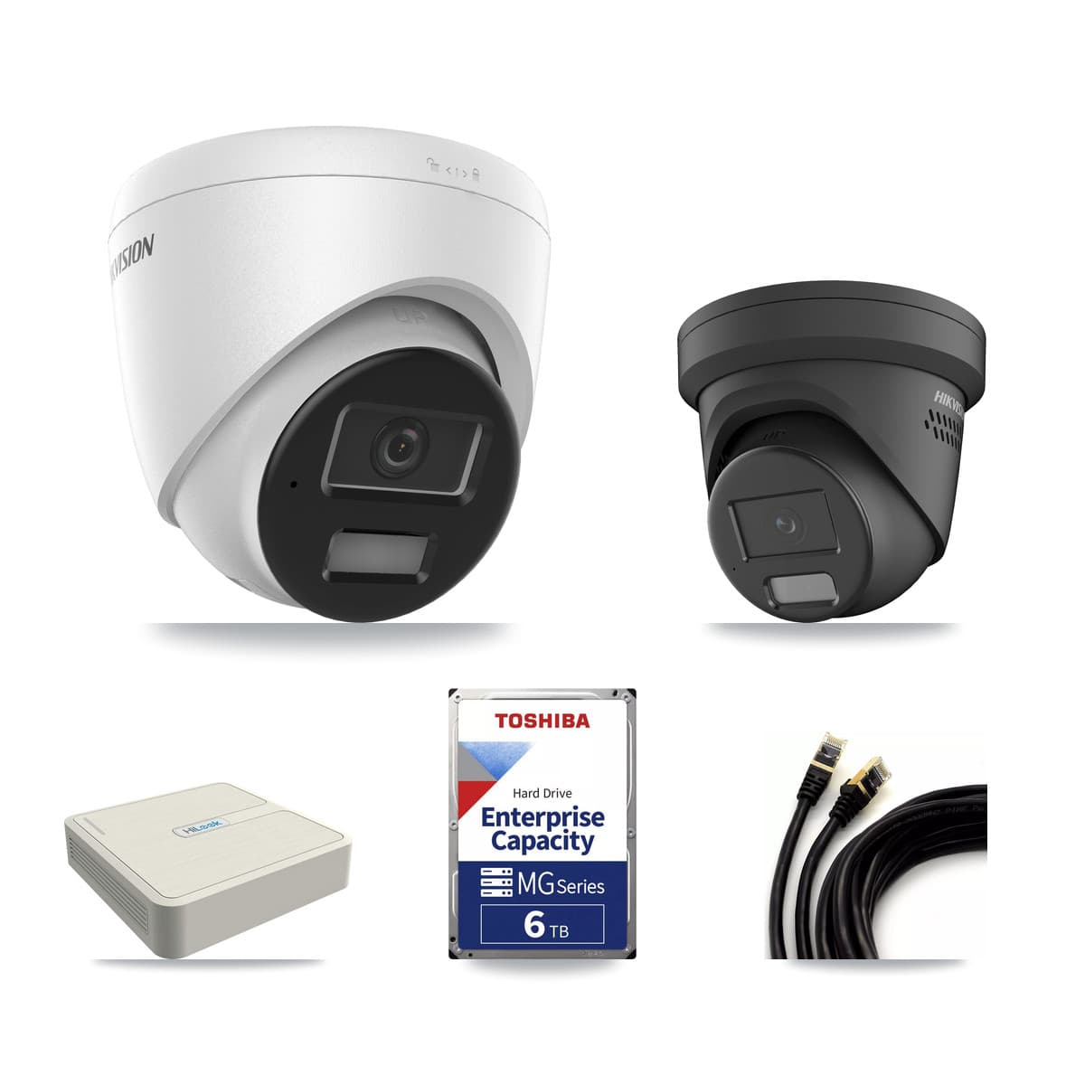 Hikvision & HiLook 8-Channel 4MP CCTV Kit — 2 DS-2CD1343G2 + 2 DS-2CD2347G2 Turret Cameras + 6TB Recording
