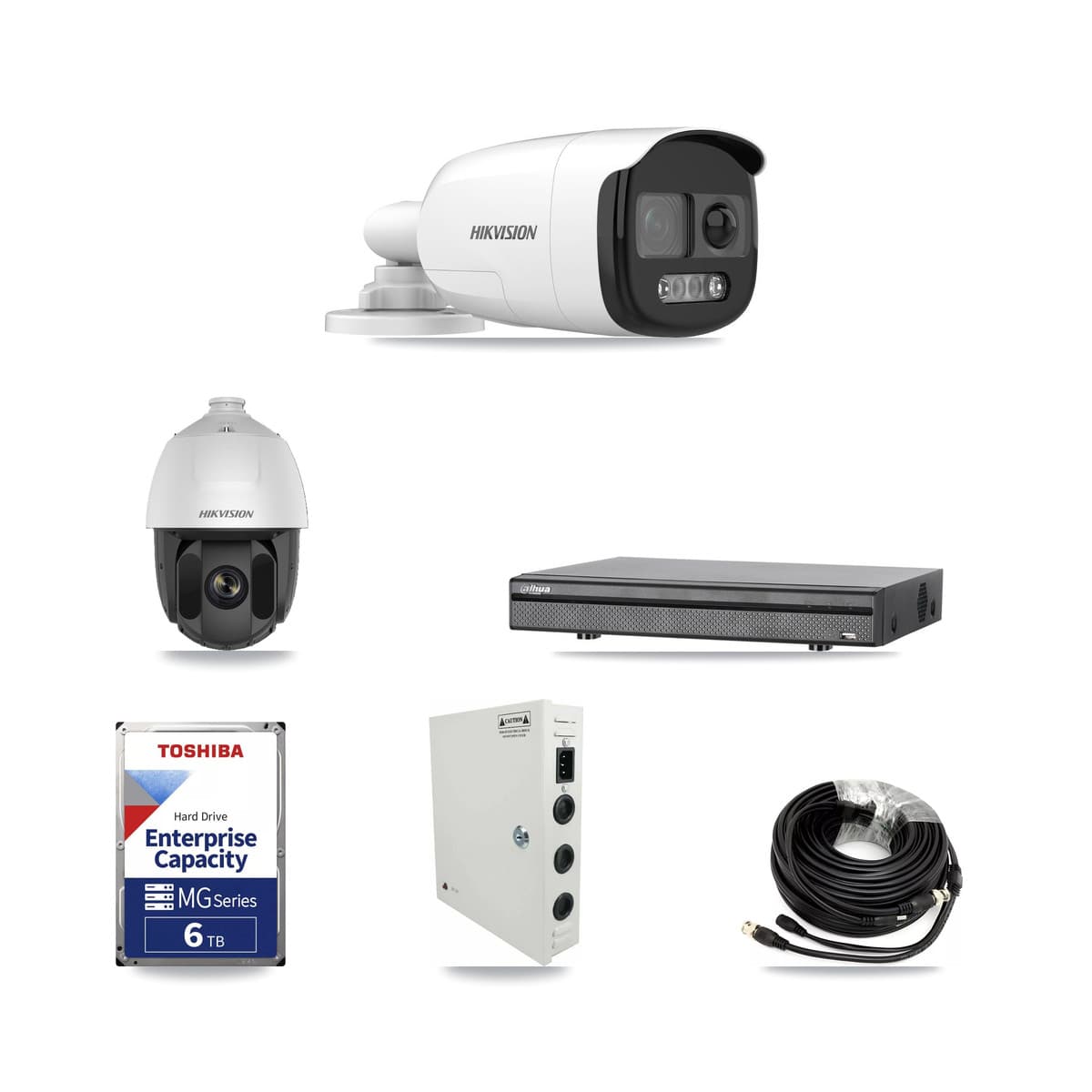 Hikvision & Dahua 8-Channel 2MP – 5MP CCTV Kit — 1 2MP PTZ + 4 5MP Bullet Cameras + 6TB Recording (DH-XVR5108H Recorder) - Image 1