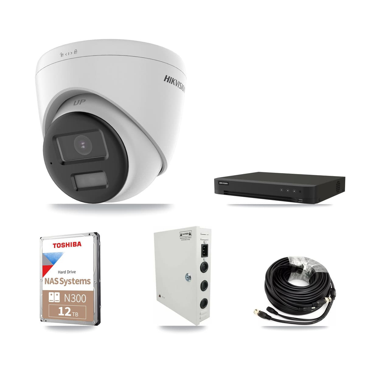 Hikvision 16-Channel 5MP CCTV Kit — 12 DS-2CE78K0T-LPTS Turret Cameras + 12TB Recording (IDS-7216HQHI-M1/XT Recorder)