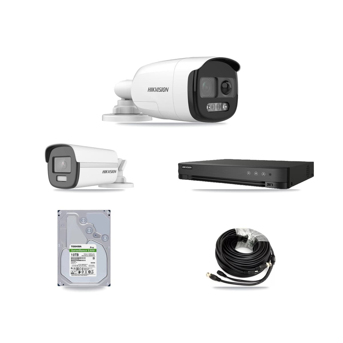 Hikvision 8-Channel 5MP – 4K CCTV Kit — 5 DS-2CE12KF3T-PIRXO 5MP + 1 DS-2CE12UF3T-E 4K Bullet Cameras + 10TB Recording (IDS-7208HUHI-M1/E Recorder)