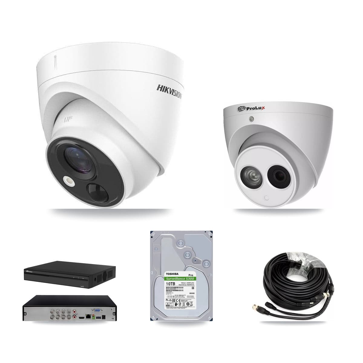 Hikvision & Prolux 8-Channel 4MP – 5MP CCTV Kit — 7 DS-2CE71H0T 5MP + 1 PXC-612C4W-A 4MP Turret Cameras + 10TB Recording (PXD-5108HS Recorder)