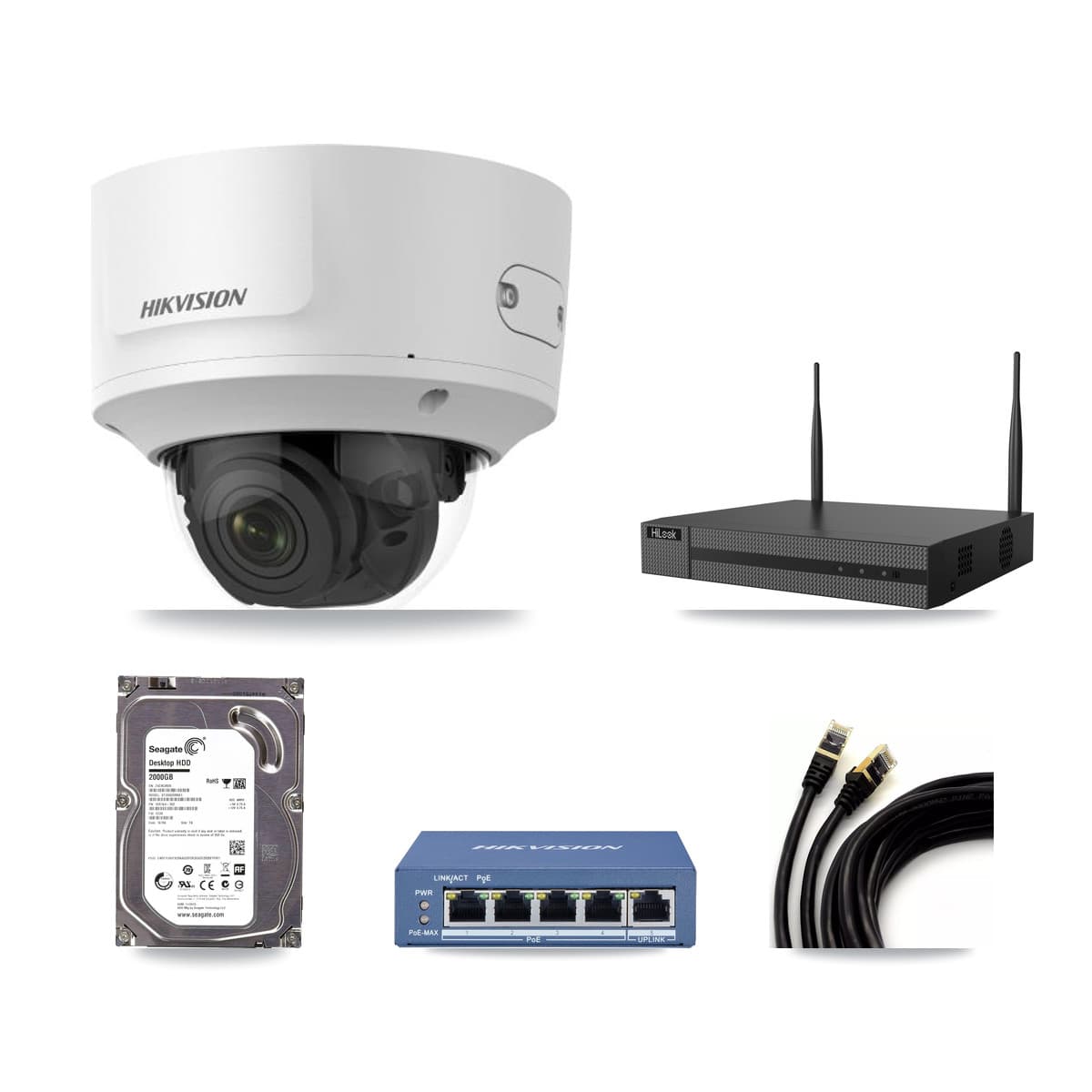 Hikvision & HiLook 4-Channel 2MP CCTV Kit — 2 Dome Cameras + 2TB Recording