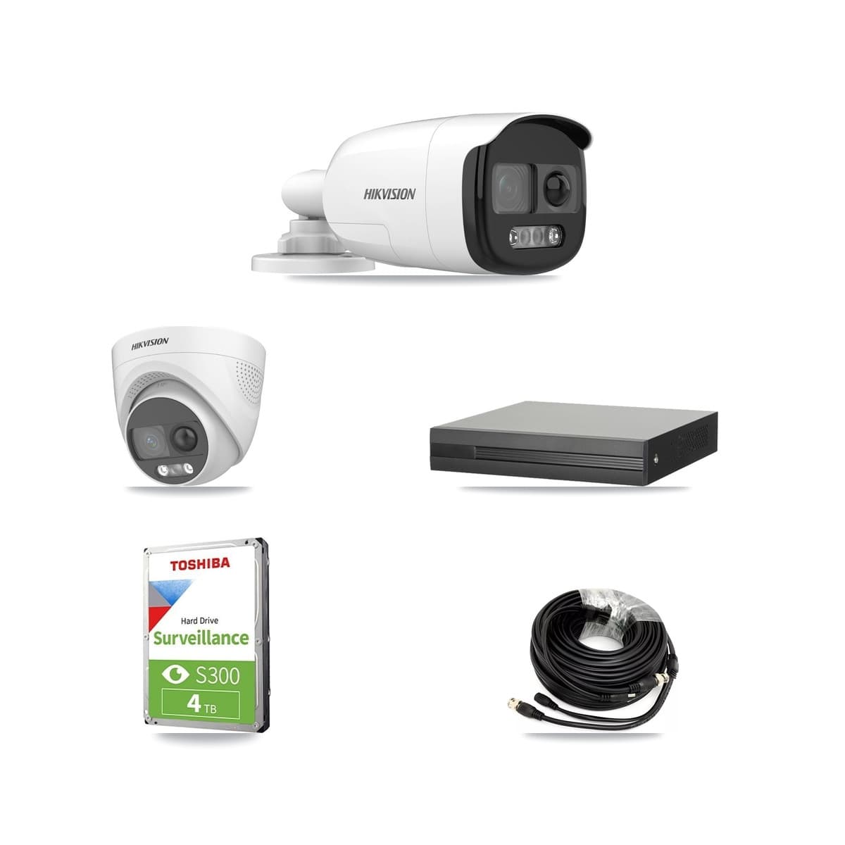 Hikvision 4-Channel 5MP CCTV Kit — 1 DS-2CE12KF3T Bullet + 1 DS-2CE72KF3T Turret Cameras + 4TB Recording (XVR-3104HS Recorder)
