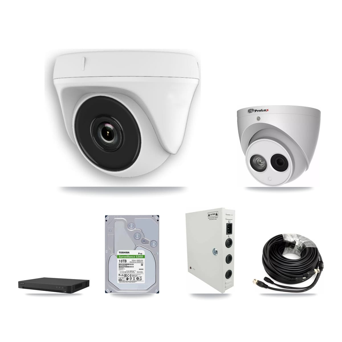 Prolux & Hikvision 32-Channel 2MP – 4MP CCTV Kit — 31 White 2MP Dome + 1 4MP Turret Cameras + 2× 10TB Recording (IDS-7232HQHI Recorder)