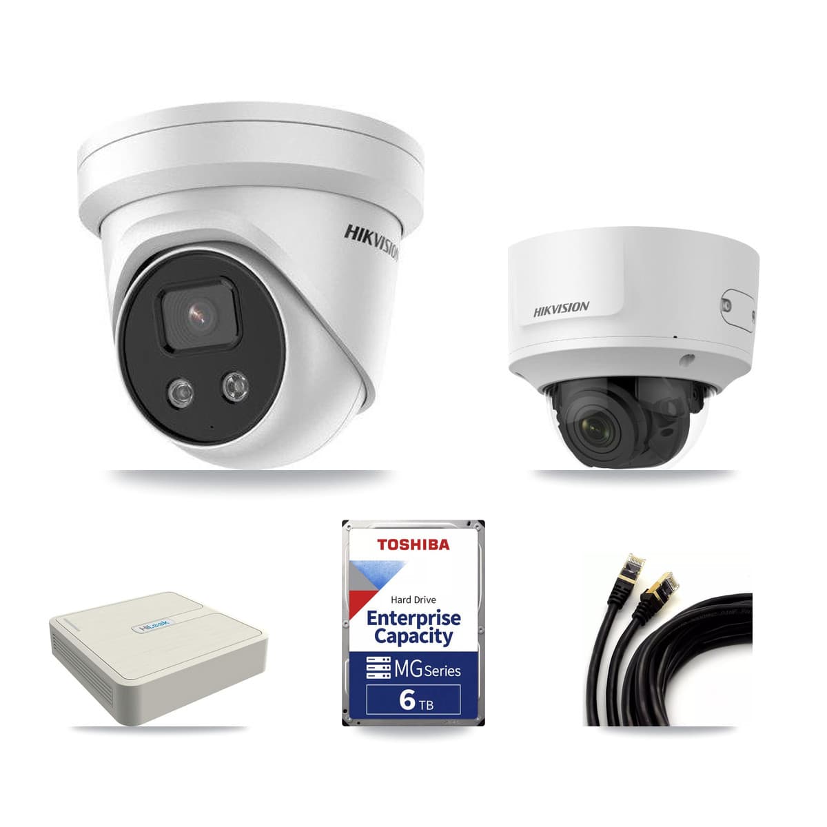 Hikvision & HiLook 8-Channel 2MP – 5MP CCTV Kit — 1 2MP Dome + 7 5MP Turret Cameras + 6TB Recording (NVR-108H-D Recorder) - Image 1