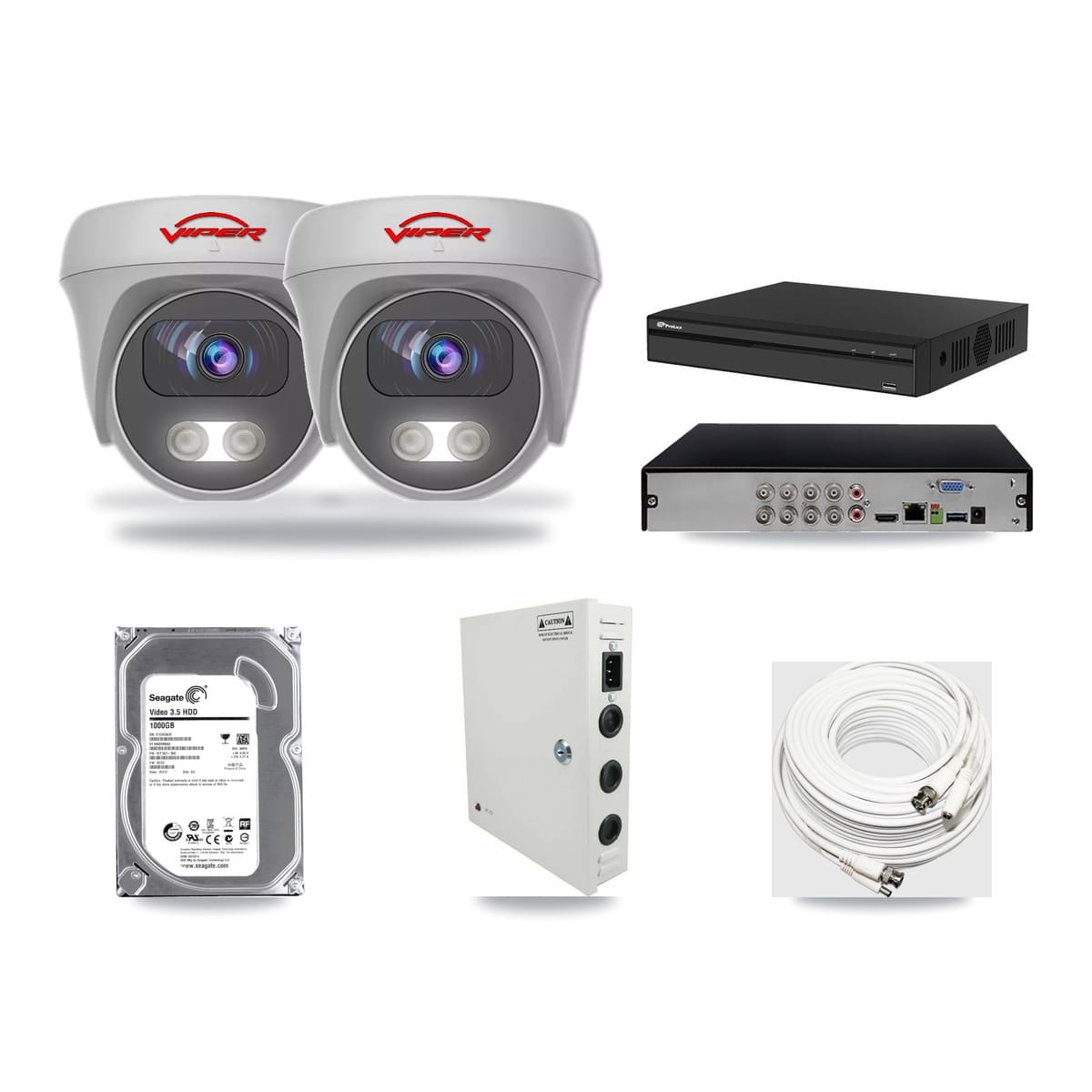 Viper & Prolux 8-Channel 5MP CCTV Kit — 2 White Cameras + 1TB Recording (PXD-5108HS Recorder) - Image 1