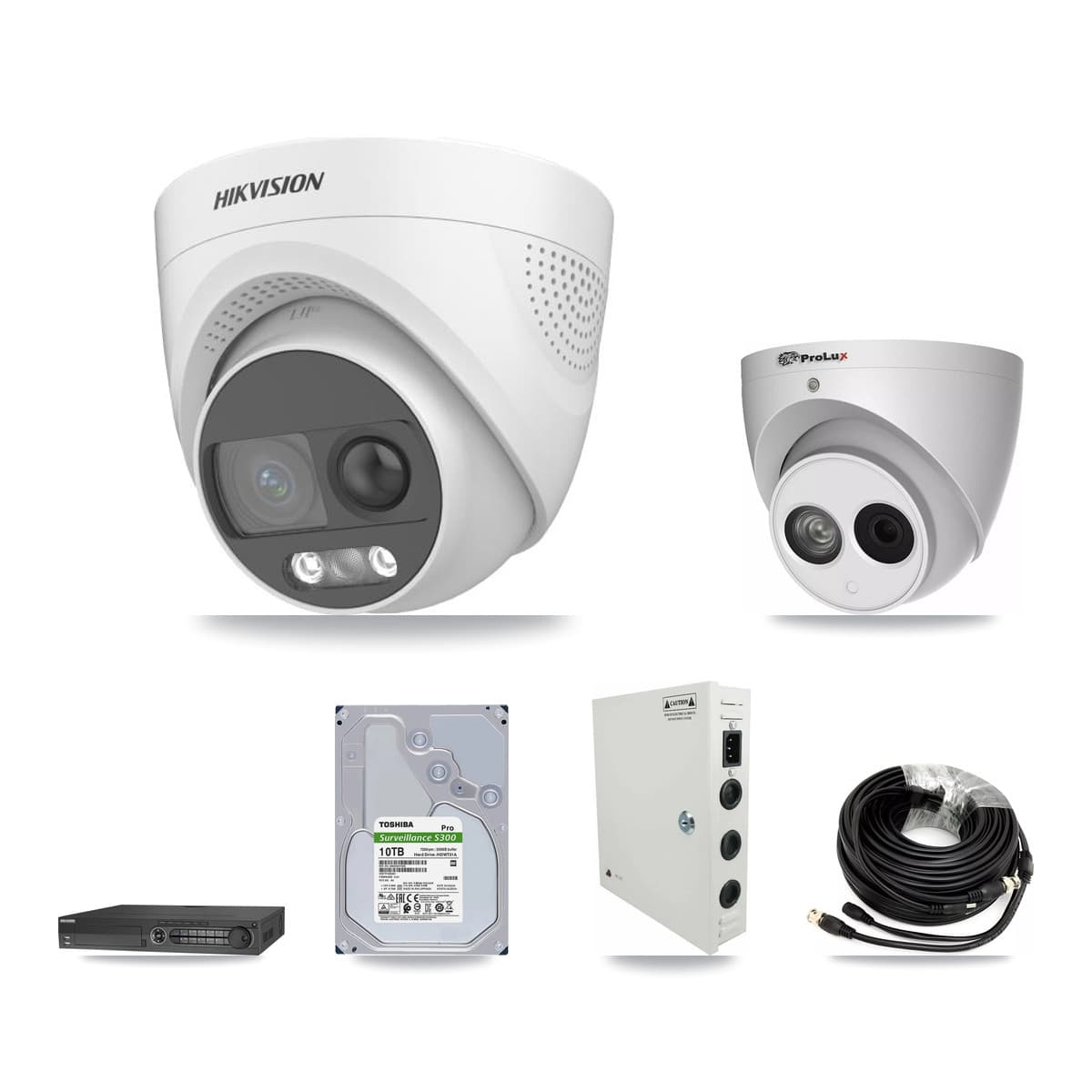 Hikvision & Prolux 32-Channel 4MP – 5MP CCTV Kit — 15 DS-2CE72KF3T 5MP + 1 PXC-612C4W-A 4MP Turret Cameras + 2× 10TB Recording (DS-7332HQHI Recorder)