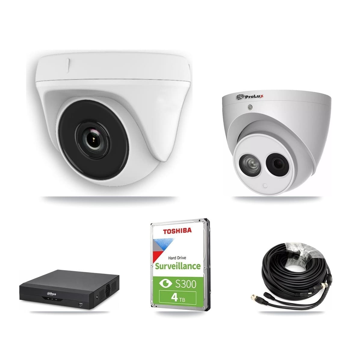 Prolux & Dahua 4-Channel 2MP – 4MP CCTV Kit — 1 2MP Dome + 1 4MP Turret Cameras + 4TB Recording - Image 1