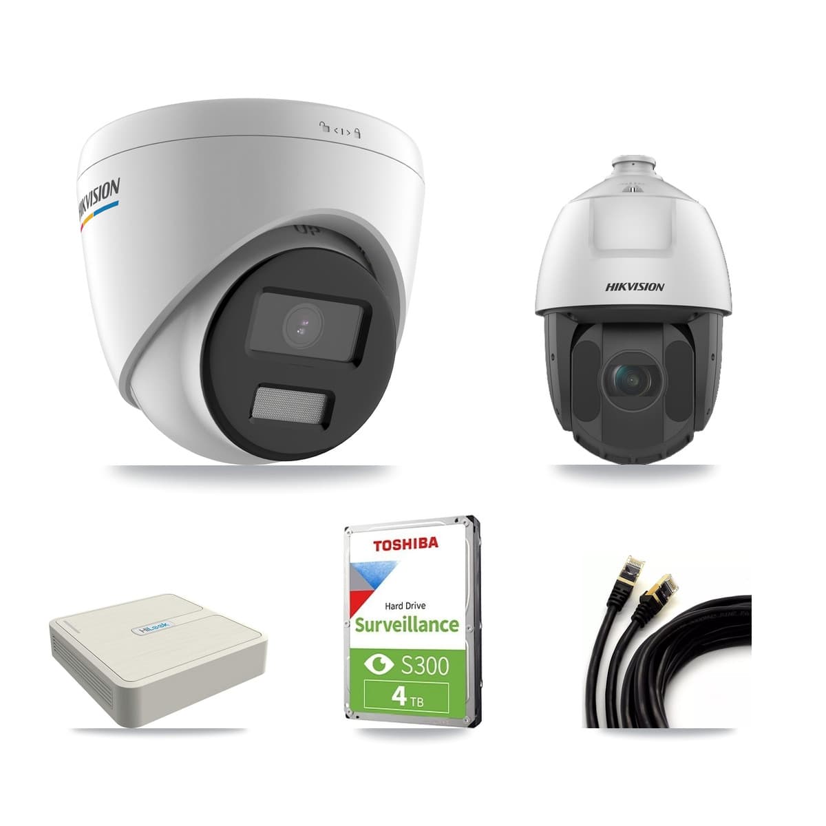 Hikvision & HiLook 8-Channel 2MP CCTV Kit — 5 Turret + 1 PTZ Cameras + 4TB Recording (NVR-108H-D Recorder)