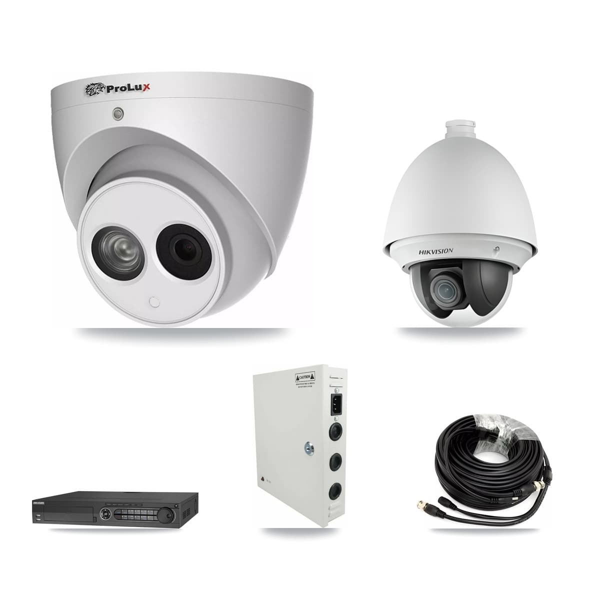 Hikvision & Prolux 32-Channel 2MP – 4MP CCTV Kit — 1 DS-2AE4225T 2MP PTZ + 24 PXC-612C4W-A 4MP Turret Cameras + 4× 8TB Recording (DS-7332HQHI Recorder) - Image 1