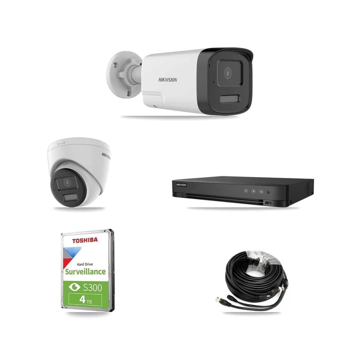 Hikvision 4-Channel 5MP – 4K CCTV Kit — 1 DS-2CE17K0T 5MP Bullet + 1 DS-2CE78U0T 4K Turret Cameras + 4TB Recording (DS-7204HUHI Recorder) - Image 1