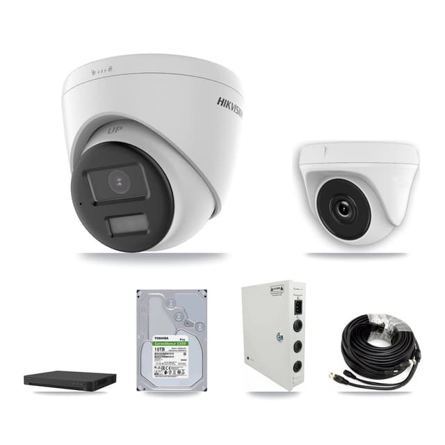 Hikvision 16-Channel 2MP – 4K CCTV Kit — 6 DS-2CE78U0T 4K Turret + 6 White HDT-2MP-N20W 2MP Dome Cameras + 2× 10TB Recording
