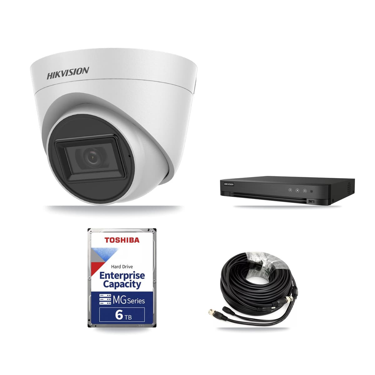 Hikvision 4-Channel 5MP CCTV Kit — 2 White Turret Cameras + 6TB Recording (IDS-7204HQHI Recorder)