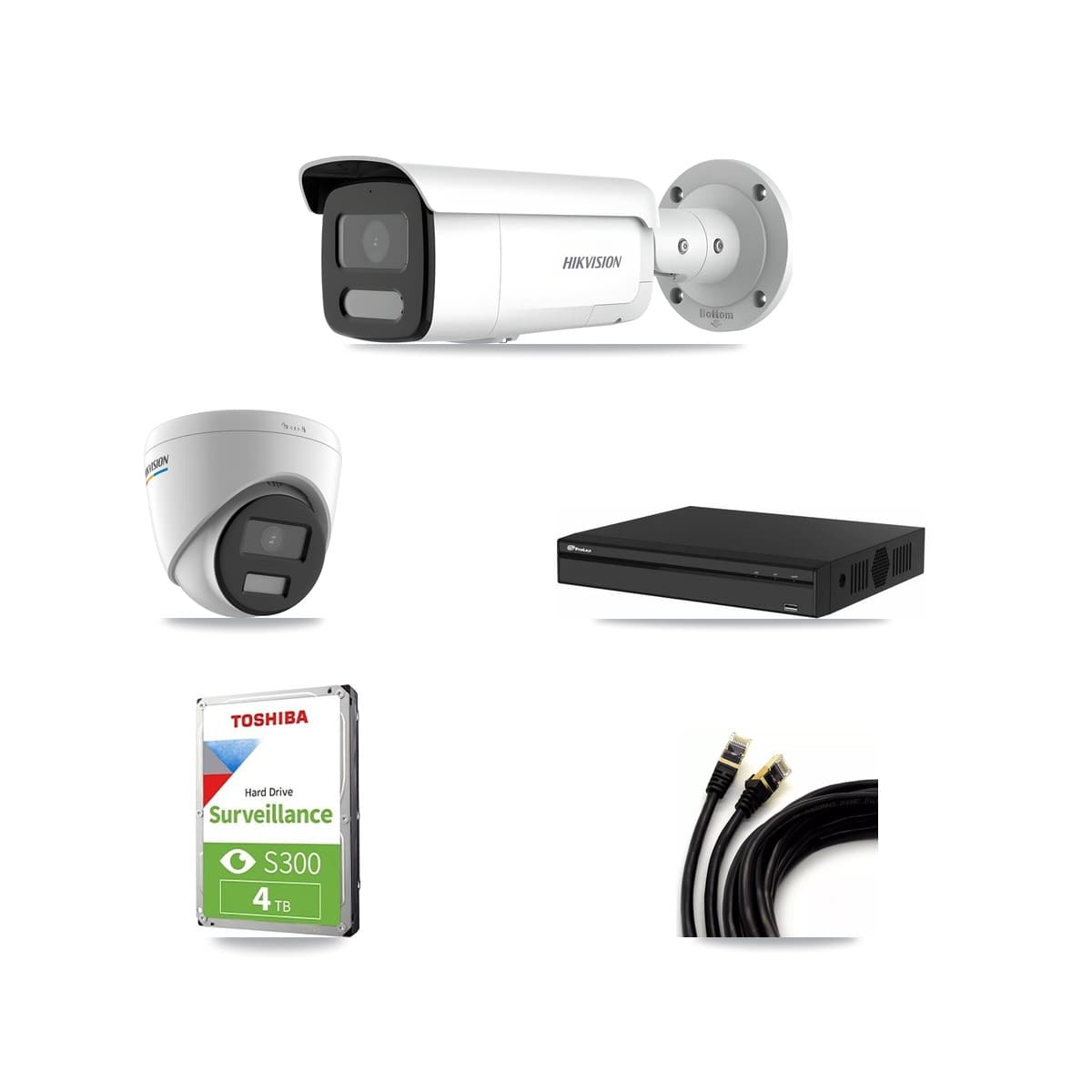 Hikvision & Prolux 4-Channel 2MP – 4MP CCTV Kit — 1 2MP Turret + 2 4MP Bullet Cameras + 4TB Recording - Image 1