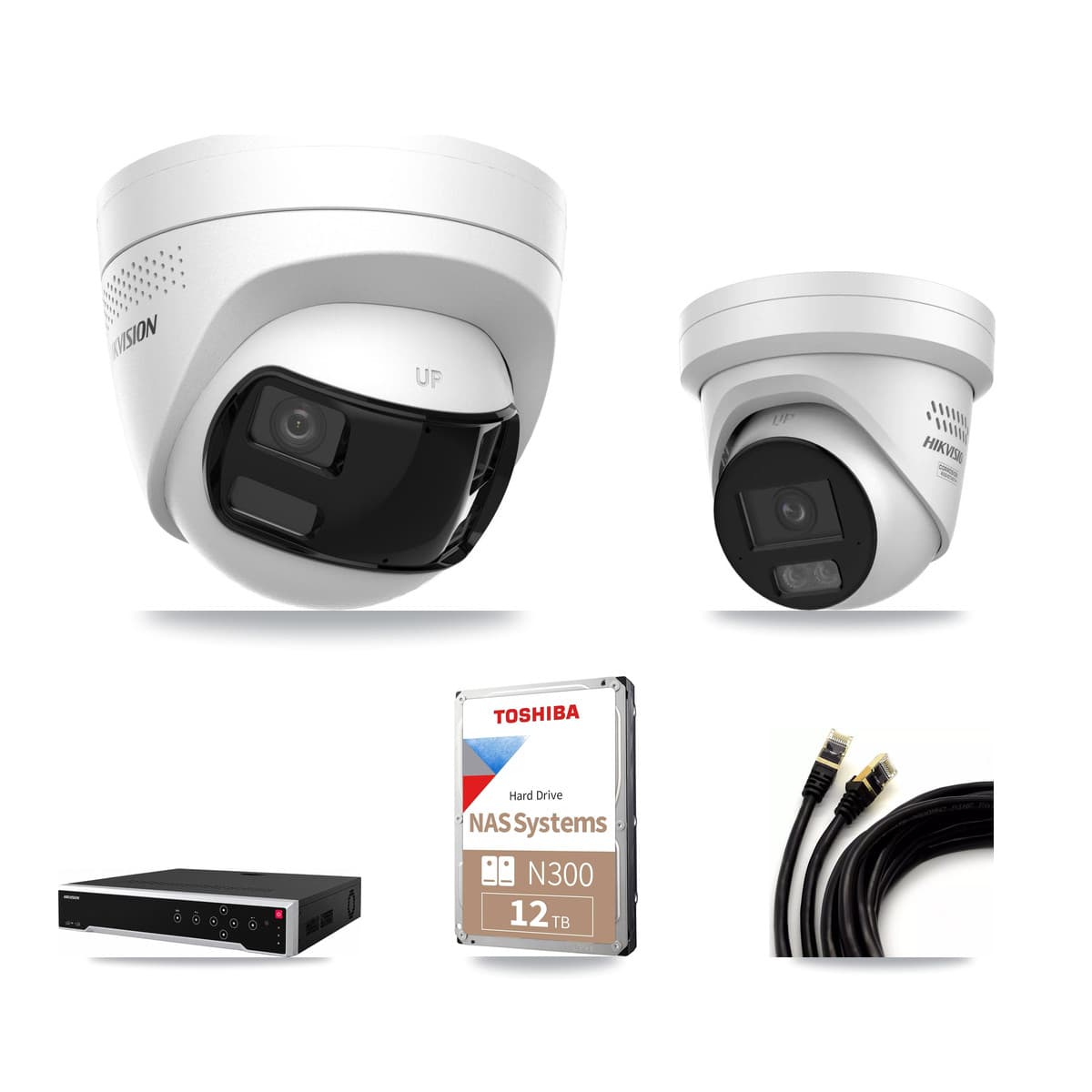 Hikvision 32-Channel 4MP – 4K CCTV Kit — 8 DS-2CD1383G2P 4K + 3 DS-2CD2347G3 4MP Turret Cameras + 2× 12TB Recording - Image 1