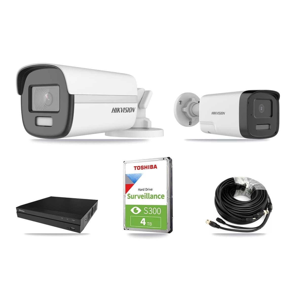 Hikvision & Prolux 8-Channel 5MP – 4K CCTV Kit — 1 4K + 1 5MP Bullet Cameras + 4TB Recording (PXD-5208AN Recorder) - Image 1