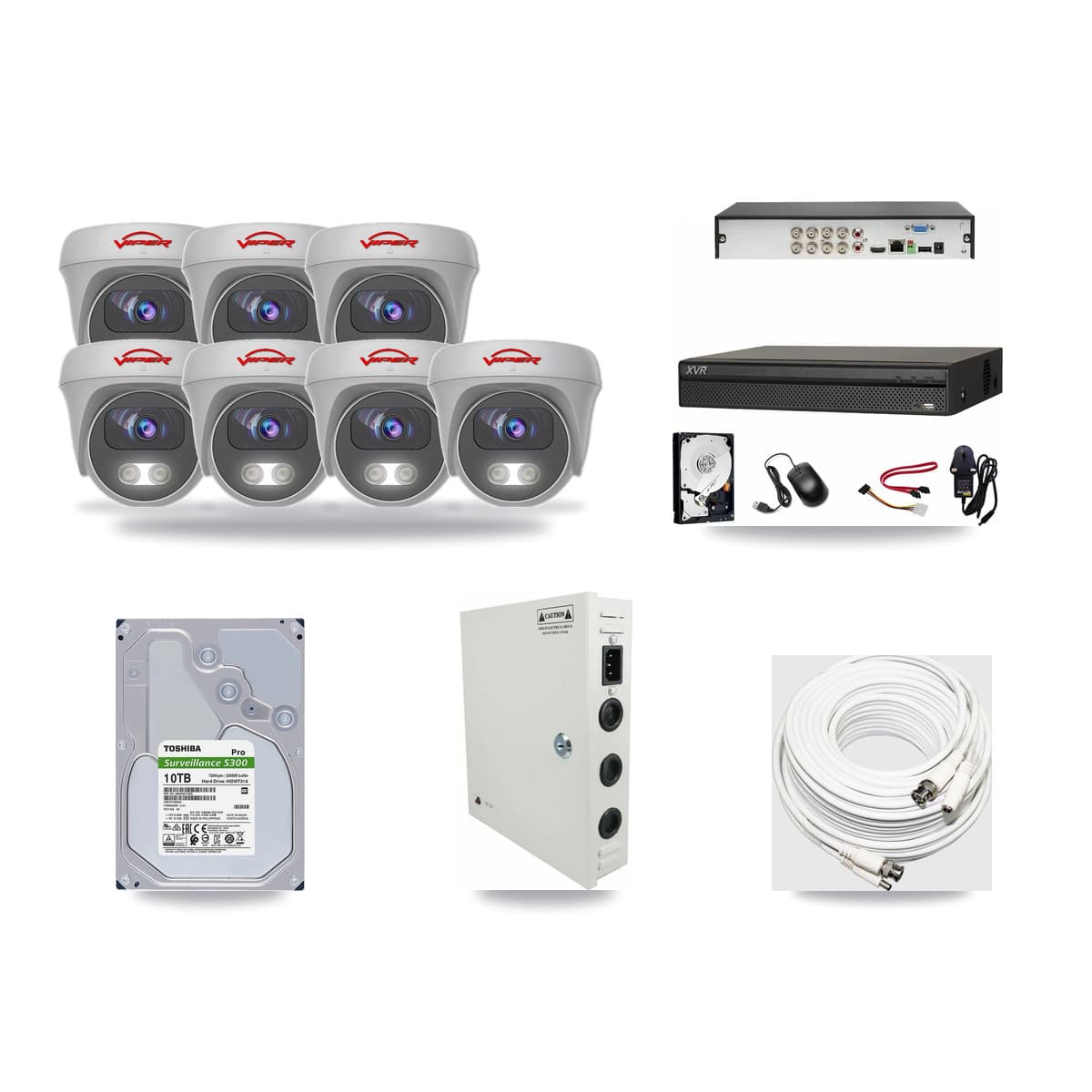 8-Channel 5MP CCTV Kit — 7 White Viper Cameras + 10TB Recording (XVR-3108AD Recorder) - Image 1