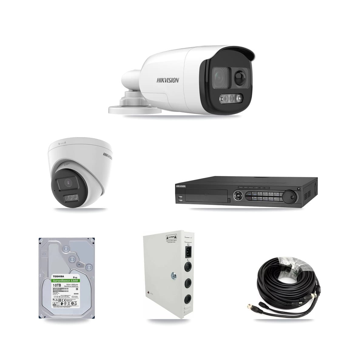 Hikvision 32-Channel 5MP CCTV Kit — 11 DS-2CE12KF3T-PIRXO Bullet + 5 DS-2CE78K0T-LTS Turret Cameras + 2× 10TB Recording (DS-7332HQHI-K4 Recorder)