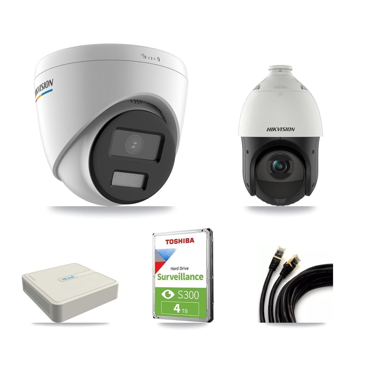 Hikvision & HiLook 8-Channel 2MP – 4MP CCTV Kit — 2 2MP Turret + 2 4MP PTZ Cameras + 4TB Recording (NVR-108H-D Recorder) - Image 1