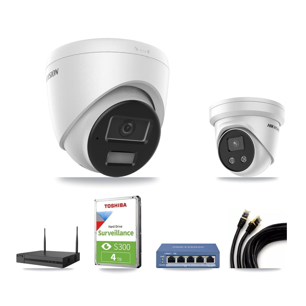 Hikvision & HiLook 4-Channel 4MP – 5MP CCTV Kit — 2 4MP + 1 5MP Turret Cameras + 4TB Recording - Image 1