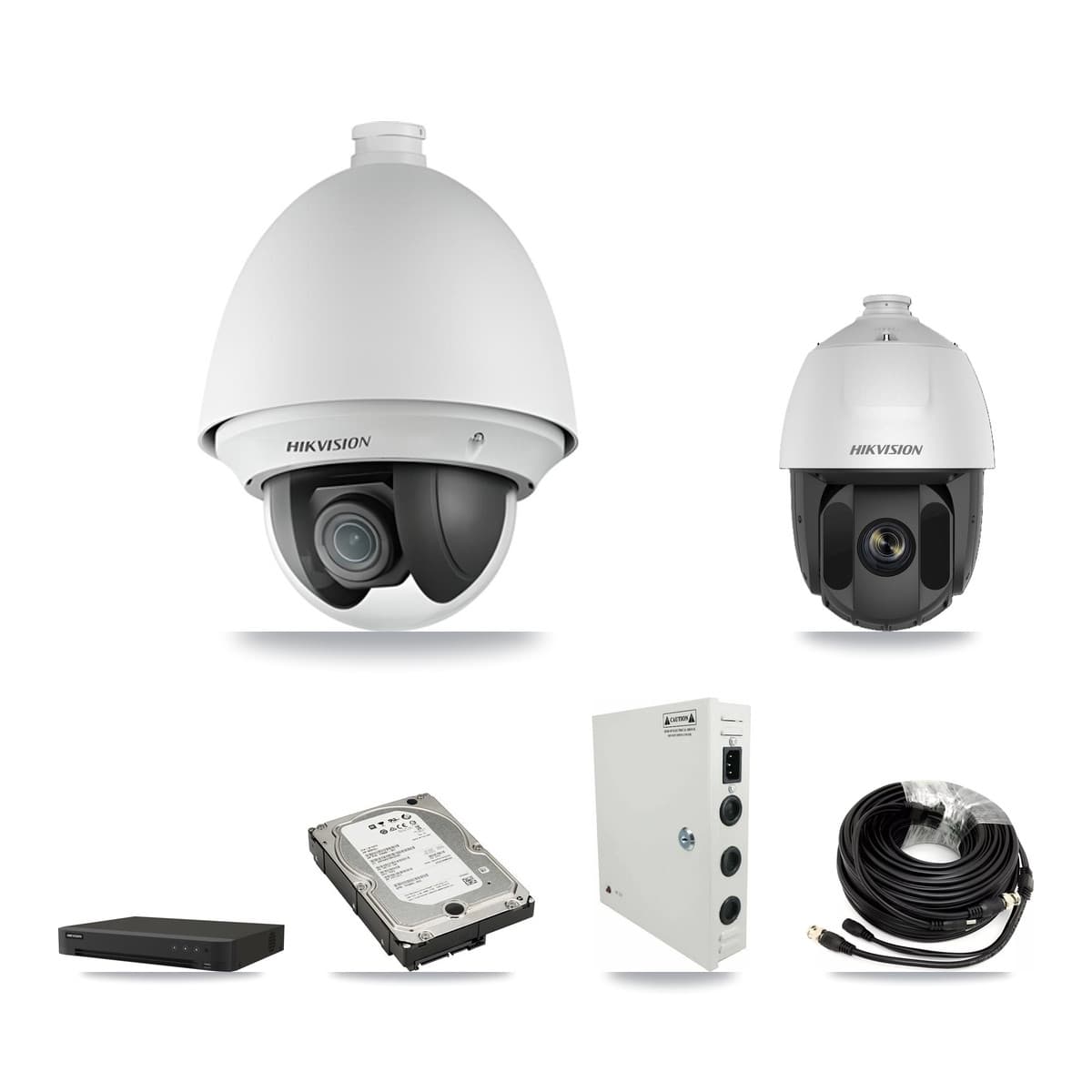 Hikvision 8-Channel 2MP CCTV Kit — 7 DS-2AE4225T-A + 1 DS-2AE5225TI-A-E PTZ Cameras + 5TB Recording (IDS-7208HUHI-M1/XT Recorder)