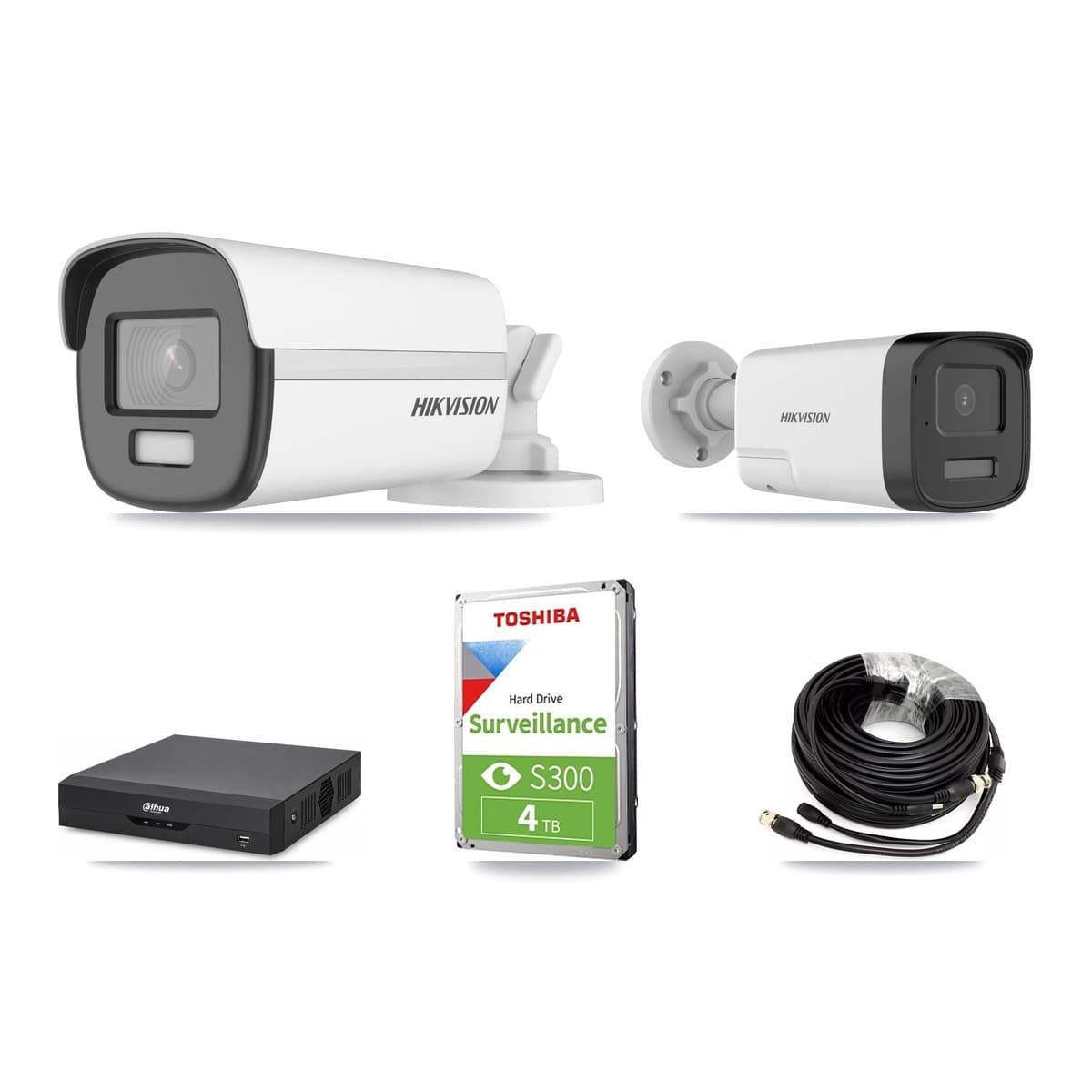 Hikvision & Dahua 4-Channel 5MP – 4K CCTV Kit — 1 4K + 1 5MP Bullet Cameras + 4TB Recording