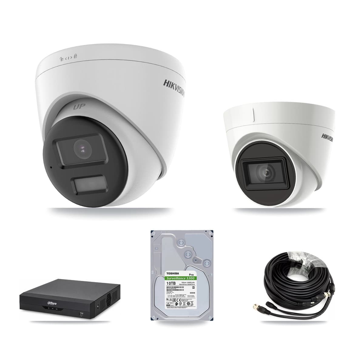 Hikvision & Dahua 4-Channel 4K CCTV Kit — 2 DS-2CE78U0T + 2 DS-2CE78U1T Turret Cameras + 10TB Recording - Image 1
