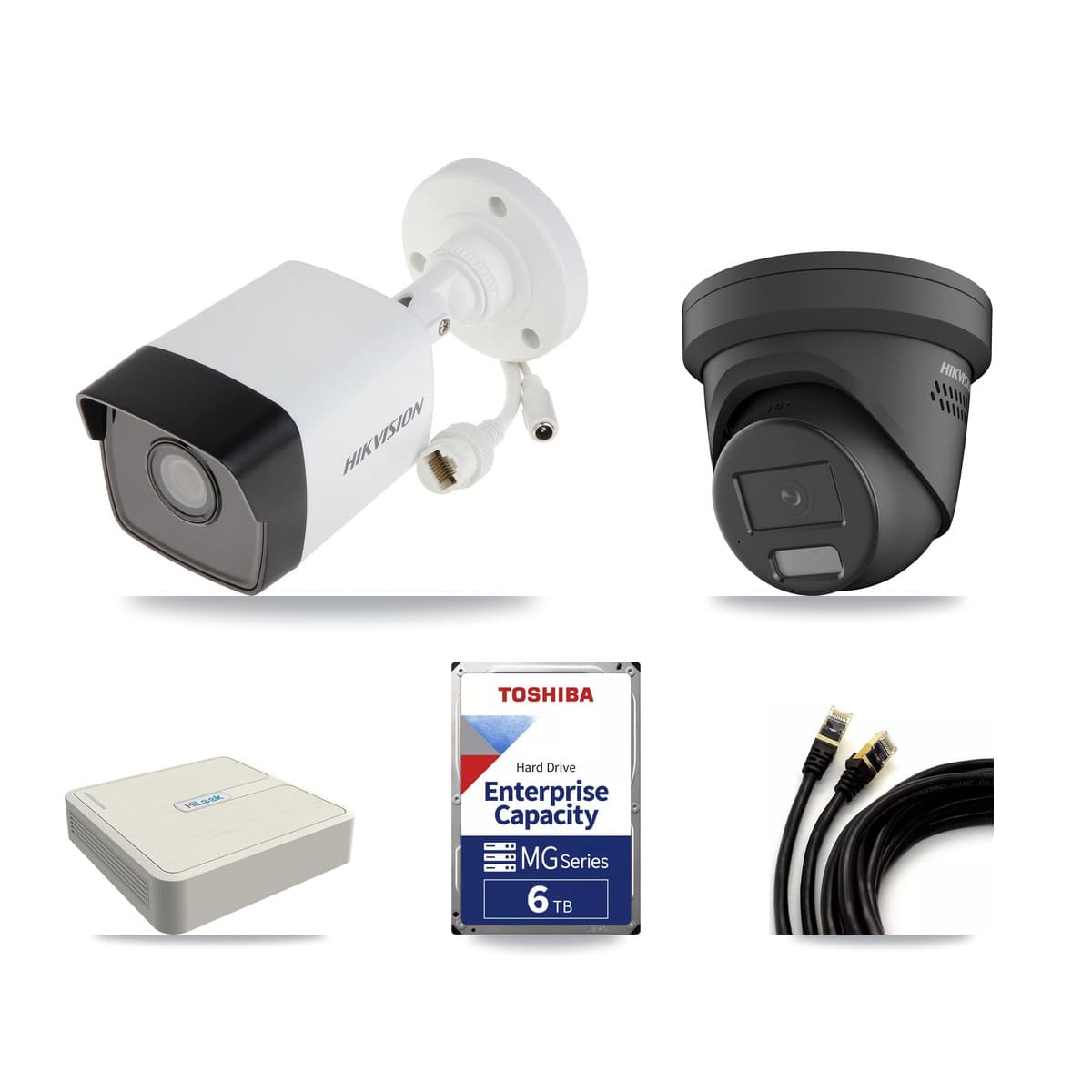 Hikvision & HiLook 8-Channel 4MP – 5MP CCTV Kit — 2 5MP Bullet + 2 4MP Turret Cameras + 6TB Recording