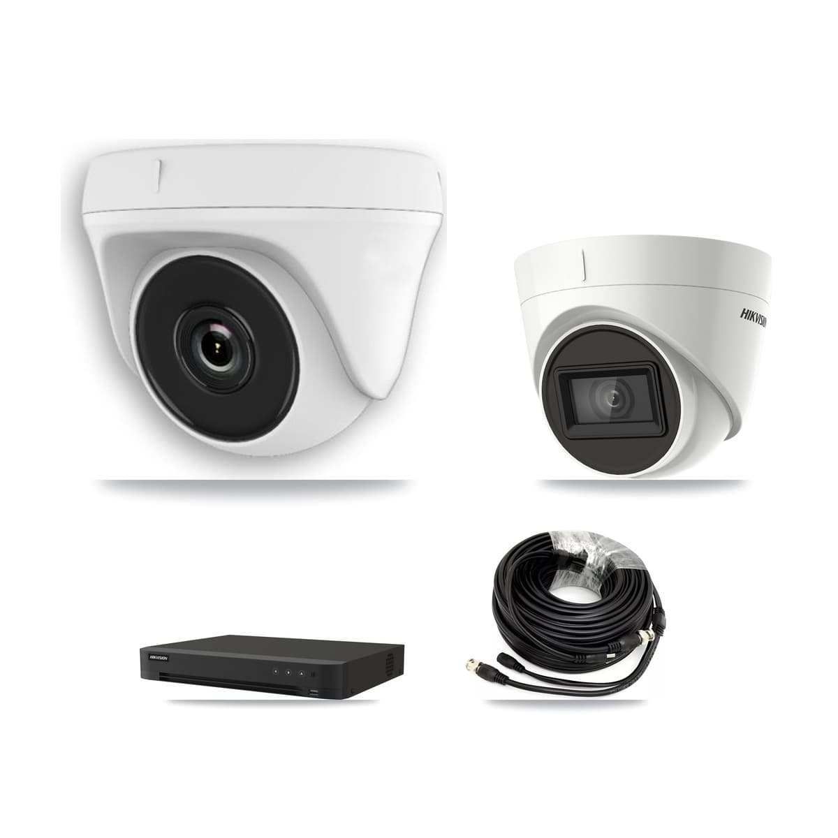 Hikvision 8-Channel 2MP – 4K CCTV Kit — 1 DS-2CE78U1T-IT3F 4K Turret + 7 White HDT-2MP-N20W-2.8MM 2MP Dome Cameras + 8TB Recording (IDS-7208HUHI-M1/XT Recorder) - Image 1