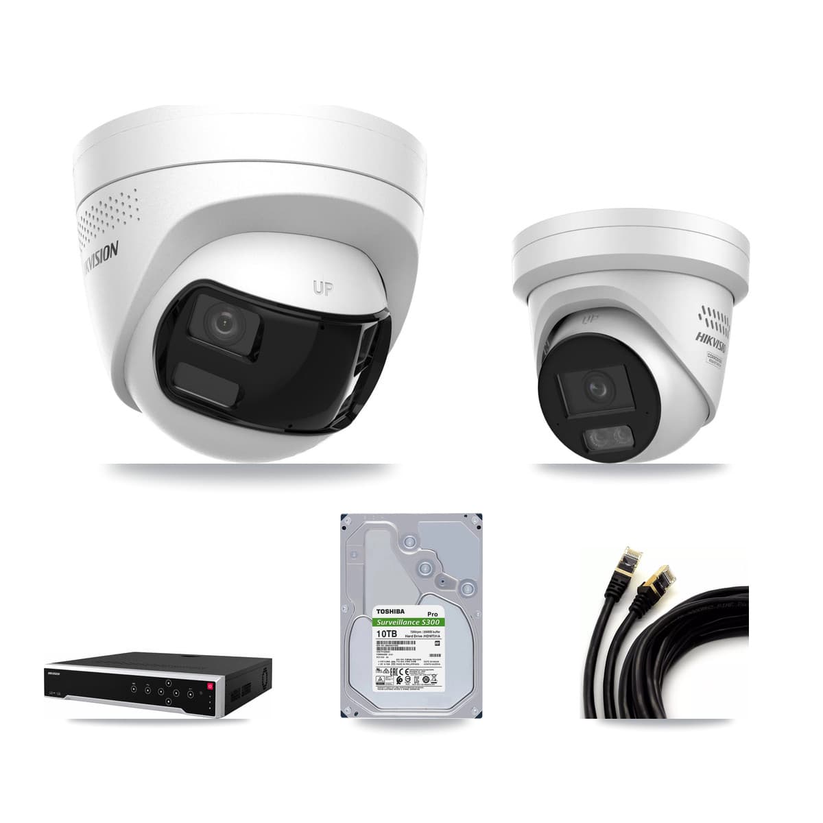 Hikvision 32-Channel 4MP – 4K CCTV Kit — 5 DS-2CD1383G2P 4K + 5 DS-2CD2347G3 4MP Turret Cameras + 2× 10TB Recording - Image 1