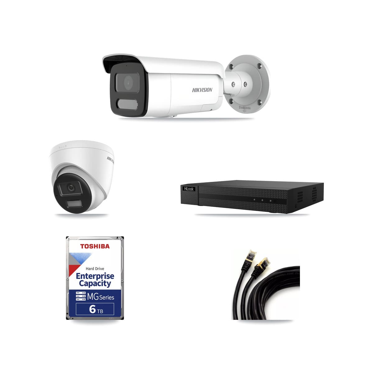 Hikvision & HiLook 8-Channel 4MP – 4K CCTV Kit — 1 DS-2CD1383G2-LIU 4K Turret + 7 DS-2CD2T47G2H-LISU/SL 4MP Bullet Cameras + 6TB Recording (NVR-108MH-D/8P Recorder)