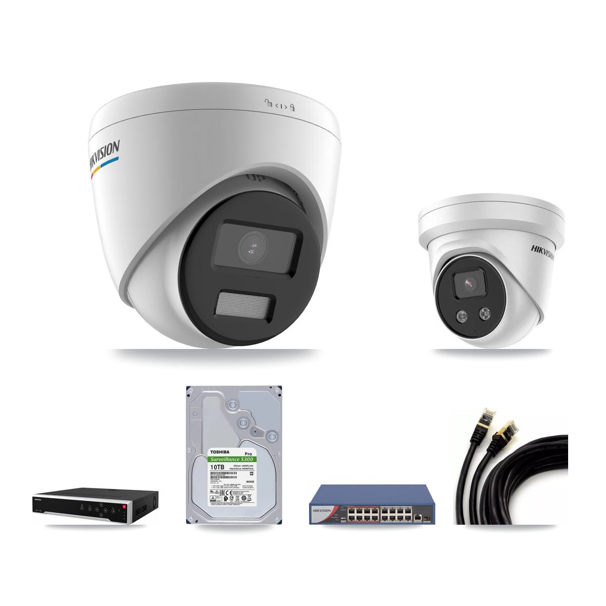Hikvision 32-Channel 2MP – 5MP CCTV Kit — 16 2MP + 16 5MP Turret Cameras + 3× 10TB Recording