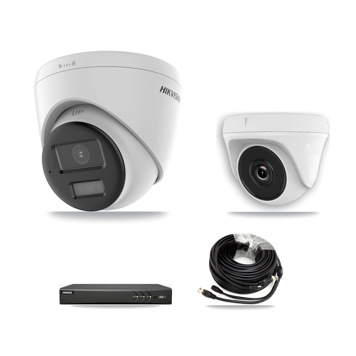 Hikvision & ANNKE 4-Channel 2MP – 4K CCTV Kit — 3 DS-2CE78U0T 4K Turret + 1 White HDT-2MP-N20W 2MP Dome Cameras + 8TB Recording