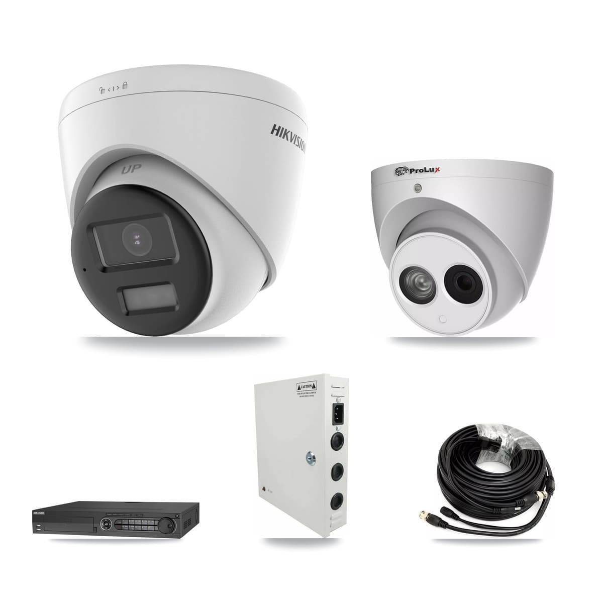 Hikvision & Prolux 32-Channel 4MP – 5MP CCTV Kit — 11 DS-2CE78K0T 5MP + 1 PXC-612C4W-A 4MP Turret Cameras + 2× 8TB Recording (DS-7332HQHI Recorder)