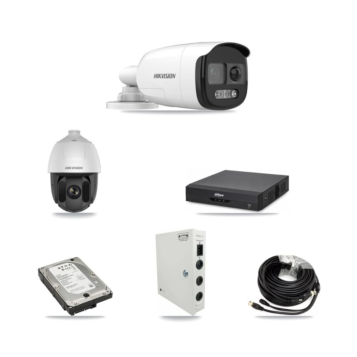 Hikvision & Dahua 4-Channel 2MP – 5MP CCTV Kit — 1 2MP PTZ + 3 5MP Bullet Cameras + 5TB Recording - Image 1