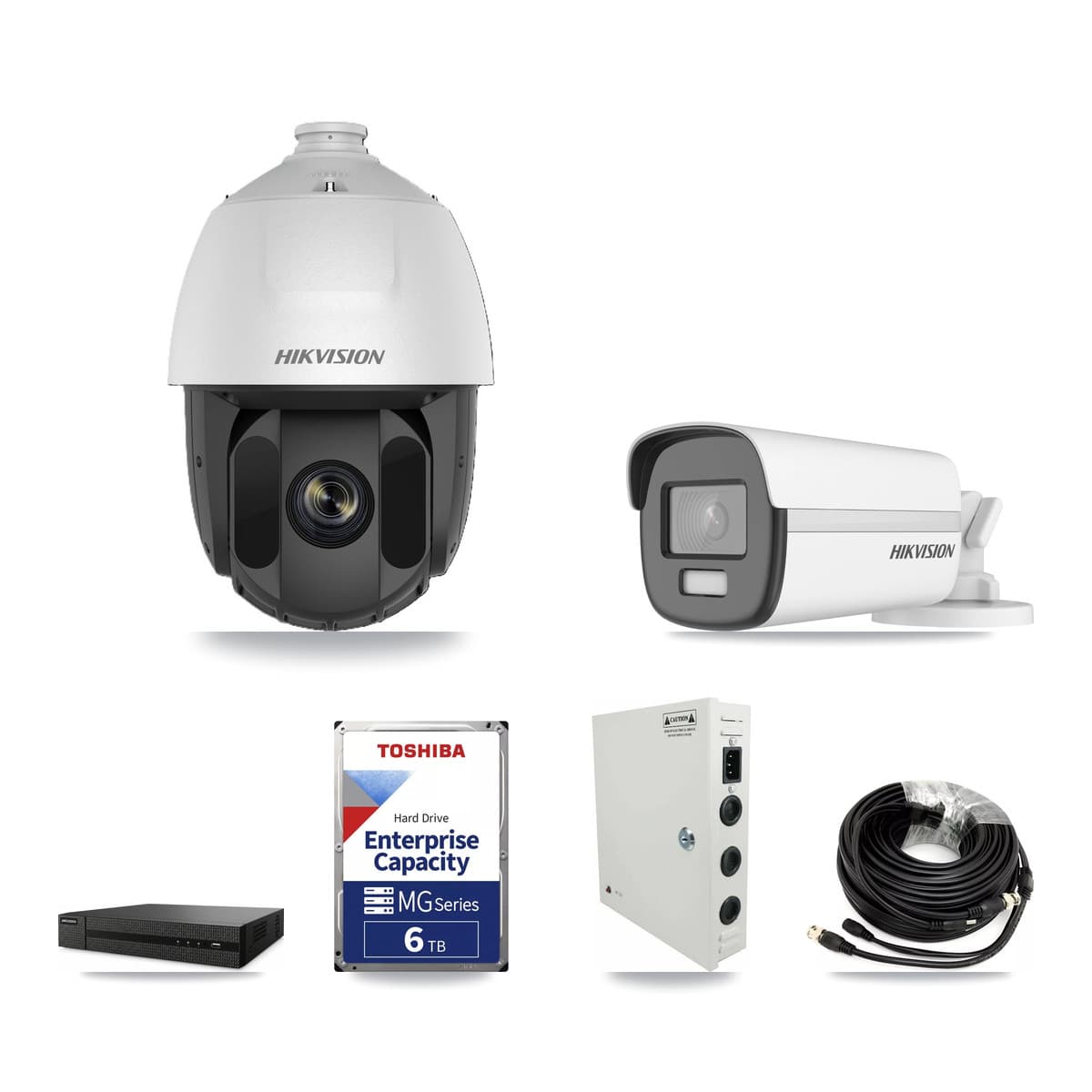 Hikvision 8-Channel 2MP – 4K CCTV Kit — 6 DS-2AE5225TI 2MP PTZ + 1 DS-2CE12UF3T 4K Bullet Cameras + 6TB Recording - Image 1