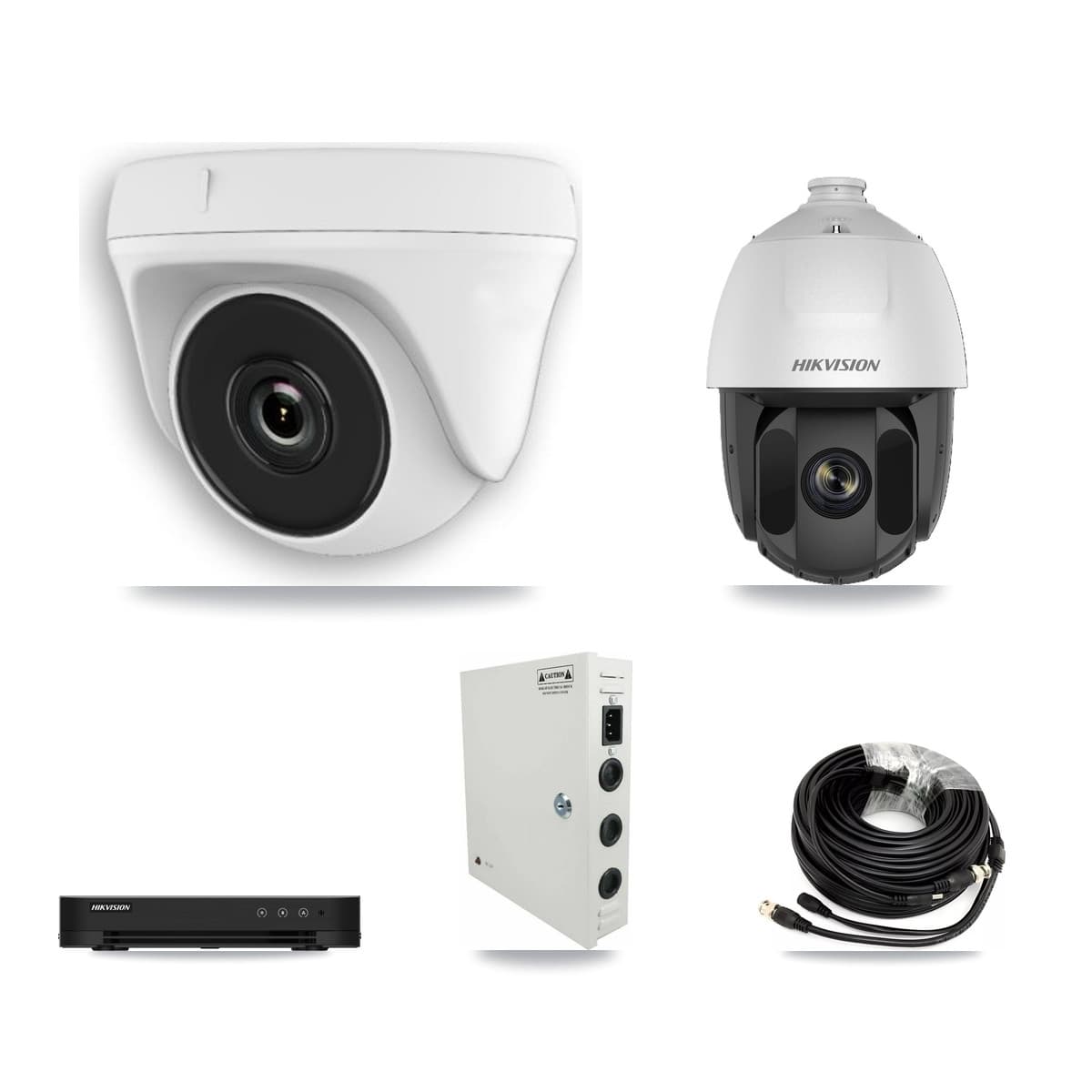 Hikvision 8-Channel 2MP CCTV Kit — 1 DS-2AE5225TI PTZ + 4 White HDT-2MP-N20W Dome Cameras + 3TB Recording - Image 1