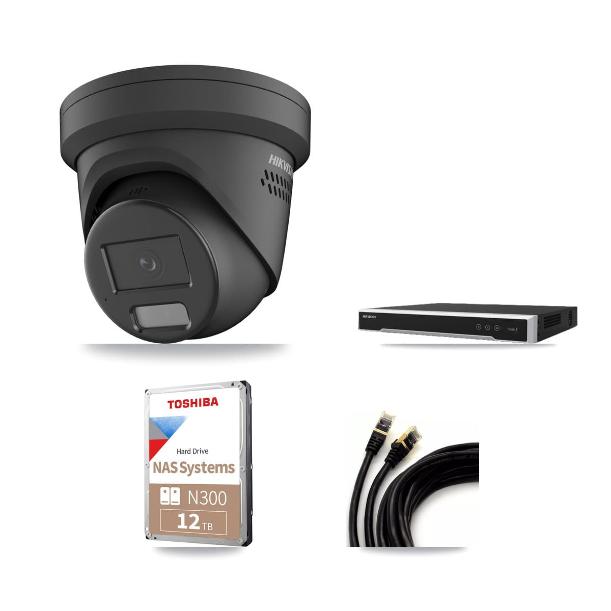 Hikvision 8-Channel 4MP CCTV Kit — 8 Black Turret Cameras + 12TB Recording