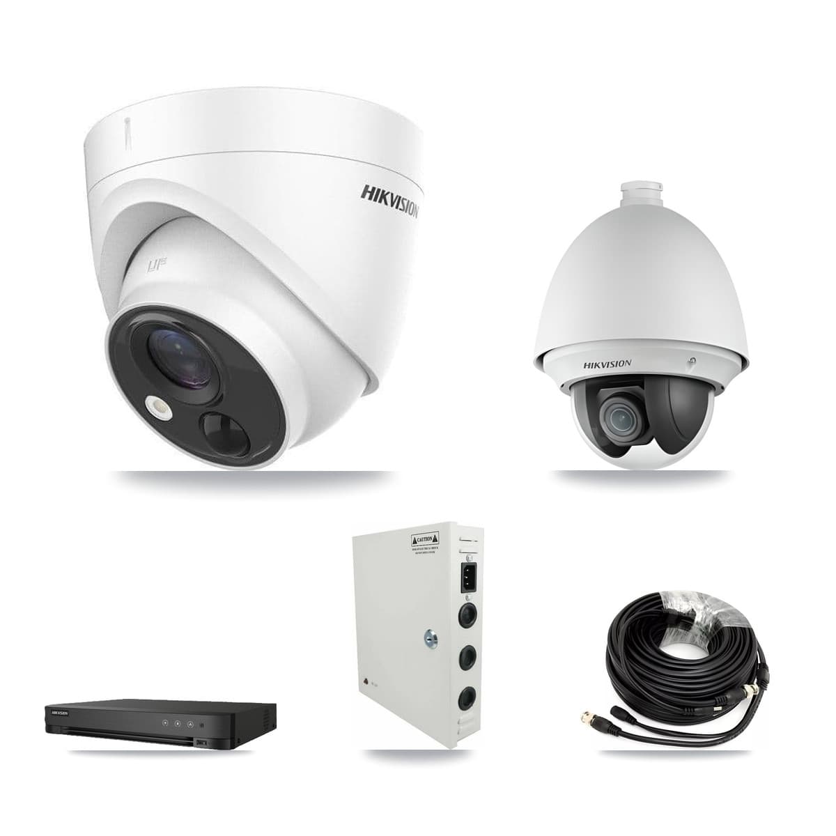 Hikvision 8-Channel 2MP – 5MP CCTV Kit — 1 DS-2AE4225T 2MP PTZ + 5 DS-2CE71H0T 5MP Turret Cameras + 8TB Recording (IDS-7208HQHI Recorder)