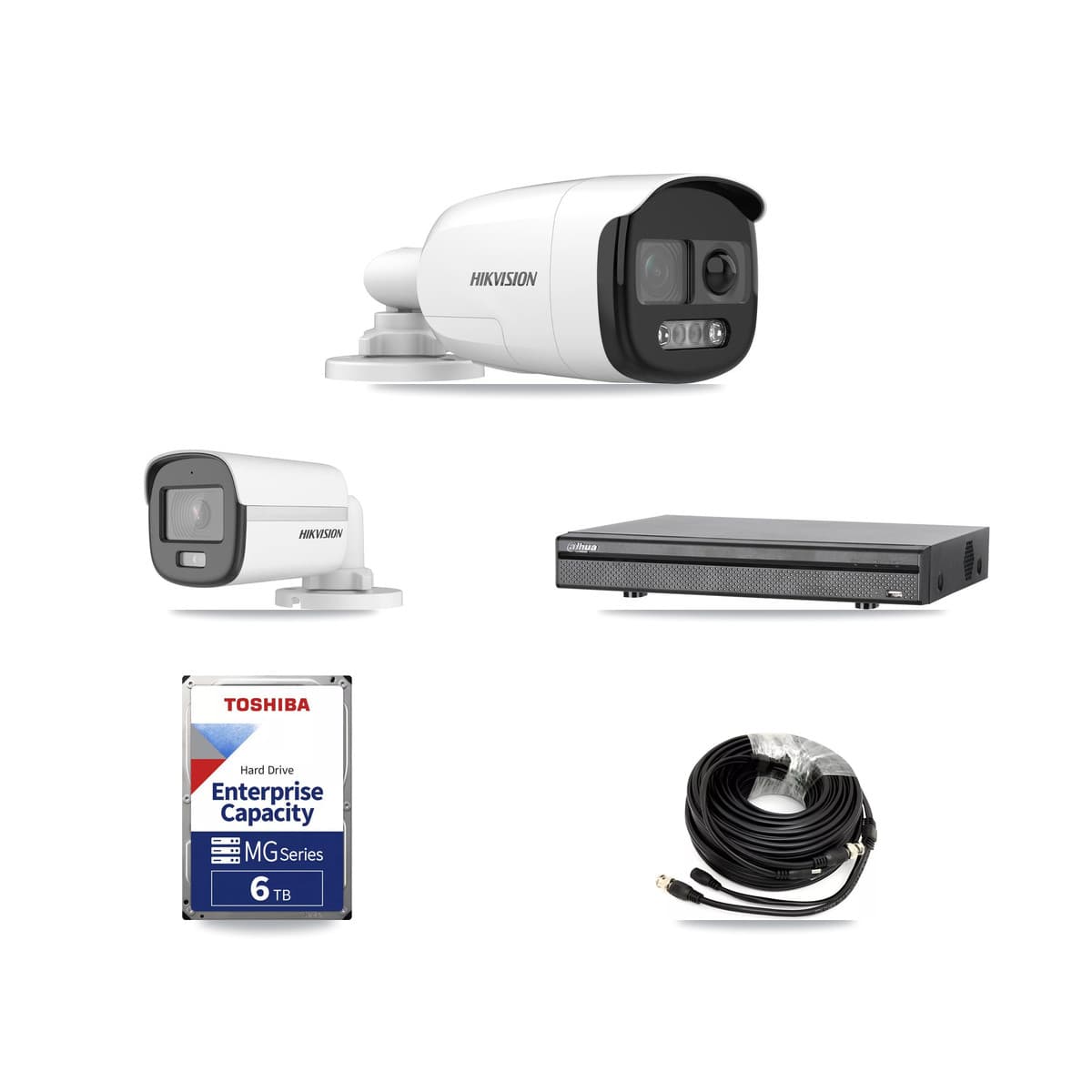 Hikvision & Dahua 8-Channel 5MP CCTV Kit — 1 DS-2CE12KF0T + 4 DS-2CE12KF3T Bullet Cameras + 6TB Recording (DH-XVR5108H Recorder) - Image 1
