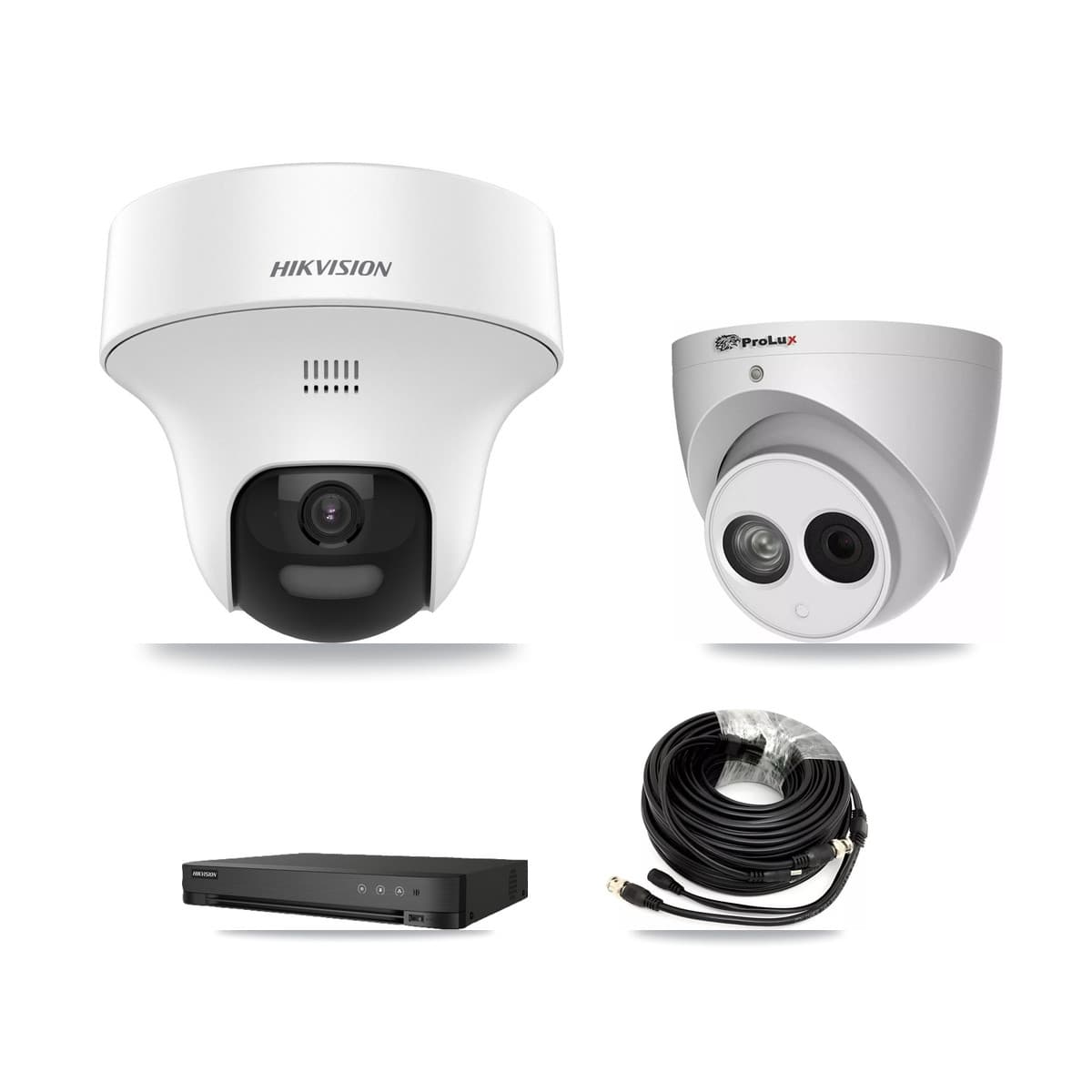 Hikvision & Prolux 8-Channel 4MP – 5MP CCTV Kit — 5 DS-2CE70K0T-PTLTS 5MP + 1 PXC-612C4W-A-POC 4MP Turret Cameras + 8TB Recording (IDS-7208HUHI-M1/E Recorder) - Image 1